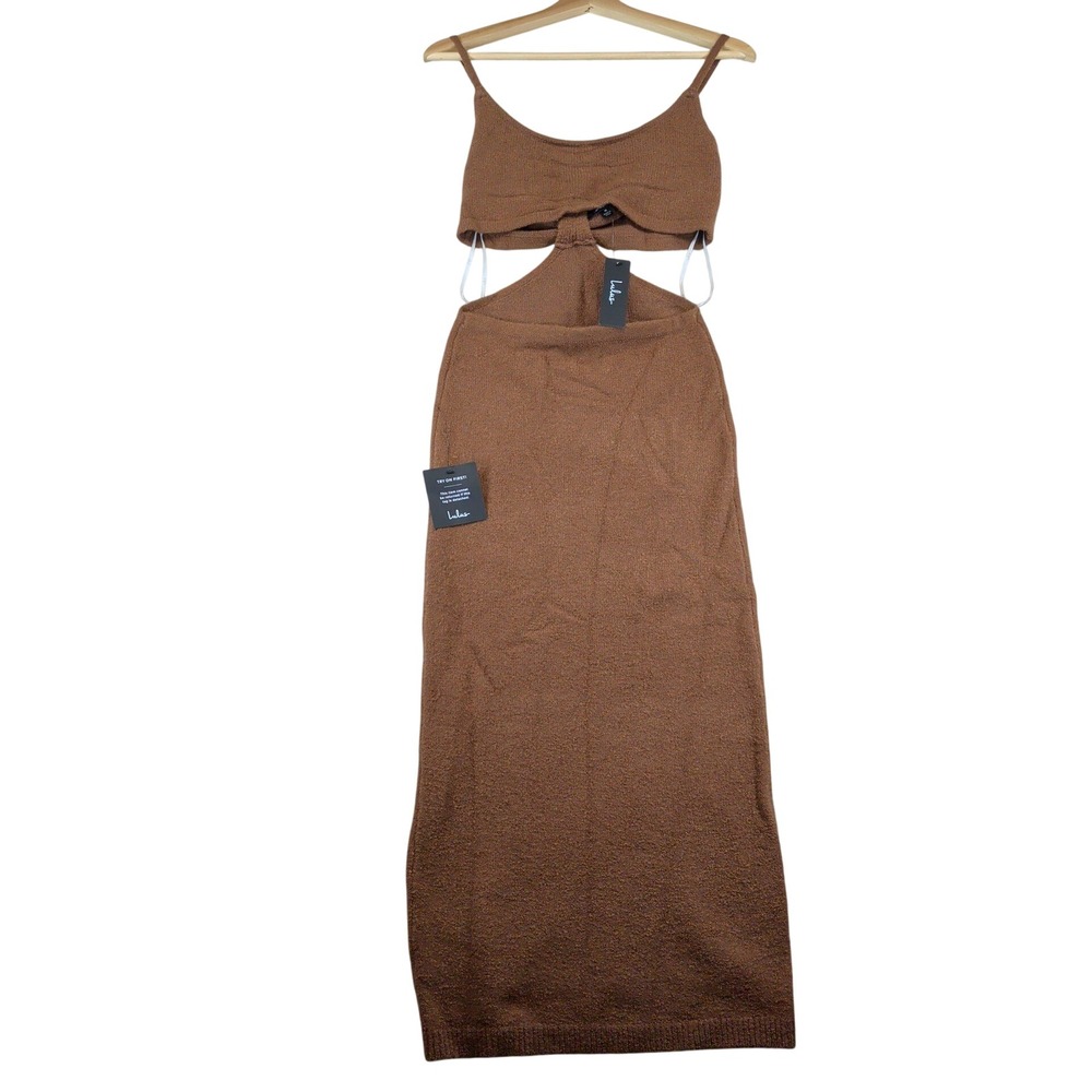 Lulus The Way I Feel Brown Knit Cut-Out Maxi Dress SW7883L Size Medium NWT